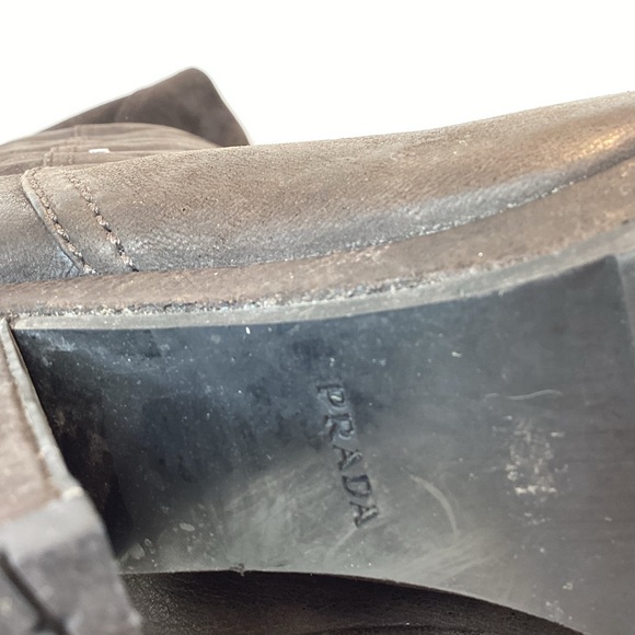 PRADA TALL BOOTS LEATHER CHOCOLATE BROWN BLOCK HEEL SLIGHT SLOUCH SZ 7.5 - Picture 16 of 16